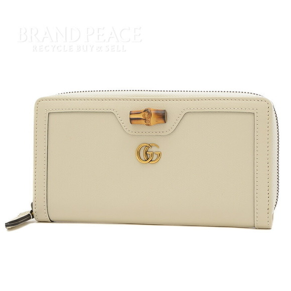 Gucci White Bamboo Leather Wallet Zip Diana - Picture 1 of 7